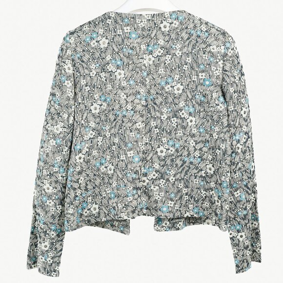 Chloe Blue and Gold Floral Brocade Boxy Cropped Jacket - Picture 2 of 7